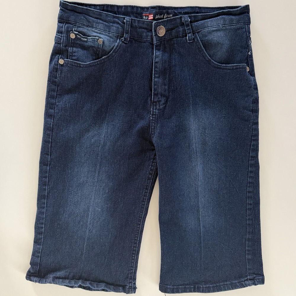Phat Farm Vintage Y2K Denim Shorts Mens 30 Baggy Long Bermuda Dark Wash